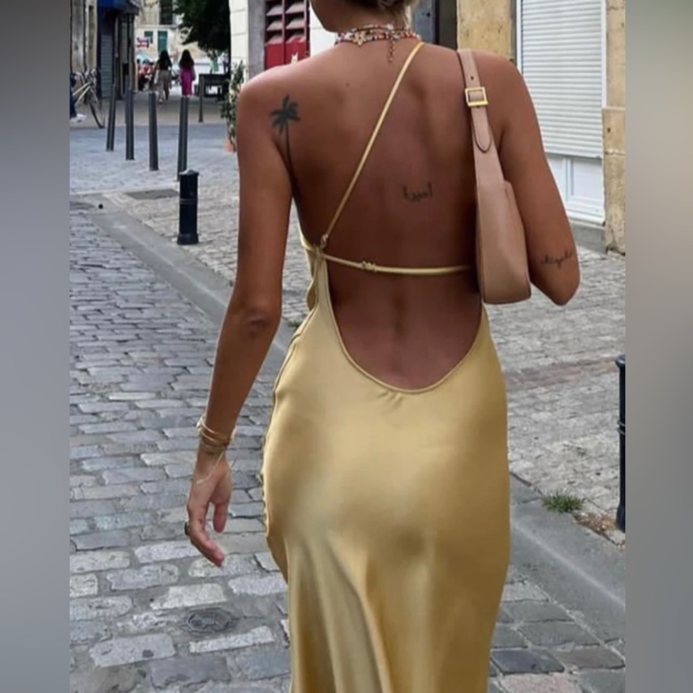 Open Back Satin Slit Long Dress
